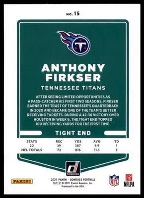2021 Donruss Anthony Firkser 15 Tennessee Titans - Football Card Single