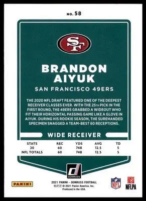 2021 Donruss Brandon Aiyuk 58 San Francisco 49ers - Football Card Single