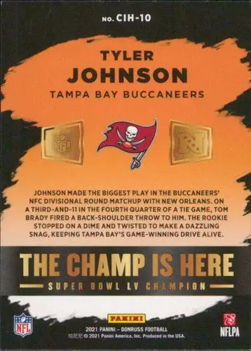 Original gloss 2021 Donruss Champ is Here Tyler Johnson Buccaneers football card