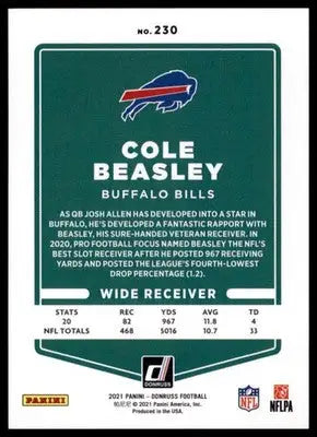 2021 Donruss Cole Beasley 230 Buffalo Bills - Football Card Single