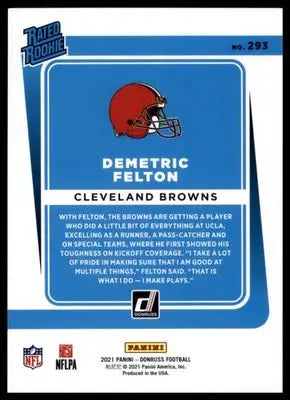 2021 Donruss Demetric Felton RC 293 Cleveland Browns - Football Card Single