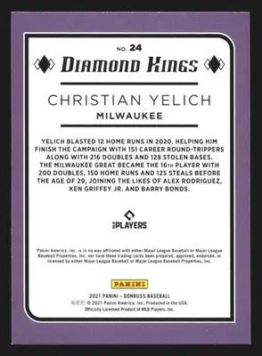 2021 Donruss Diamond Kings #24 Christian Yelich Purple Brewers - Baseball Card Single