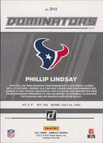 2021 Donruss Dominators Phillip Lindsay football card with original gloss from Simply Sandoval