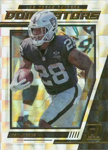 Original gloss 2021 Donruss Dominators Josh Jacobs football card displayed by Simply Sandoval
