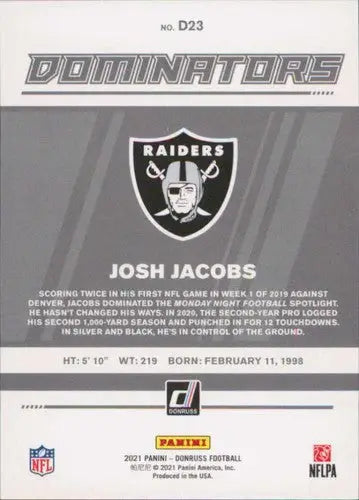 Josh Jacobs football card from 2021 Donruss Dominators with original gloss by Simply Sandoval