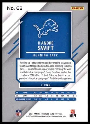 2021 Donruss Elite D’Andre Swift 63 Detroit Lions