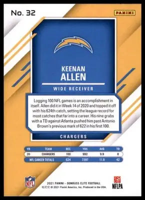 2021 Donruss Elite Keenan Allen 32 Los Angeles Chargers