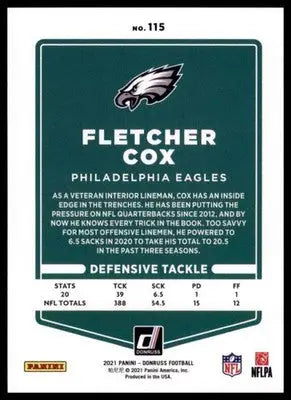 2021 Donruss Fletcher Cox 115 Philadelphia Eagles - Football Card Single