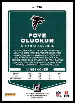 2021 Donruss Foye Oluokun 236 Atlanta Falcons - Football Card Single