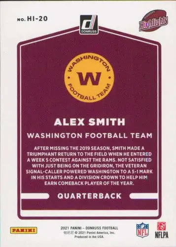 2021 Donruss Highlights #20 Alex Smith NM-MT - Football Card Single