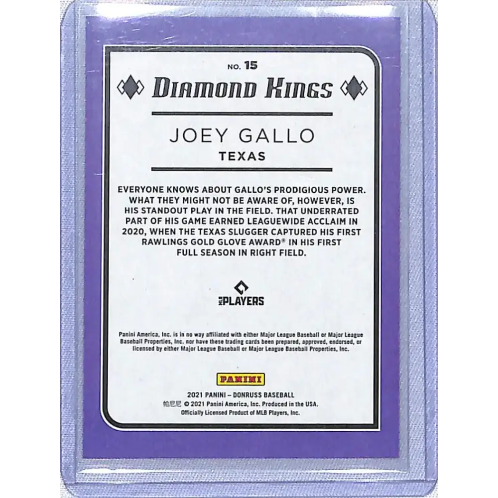 2021 Donruss Holo Purple #15 Joey Gallo NM-MT Texas Rangers Baseball Card - Baseball Card Single