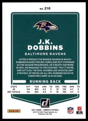 2021 Donruss J.K. Dobbins 210 Baltimore Ravens - Football Card Single