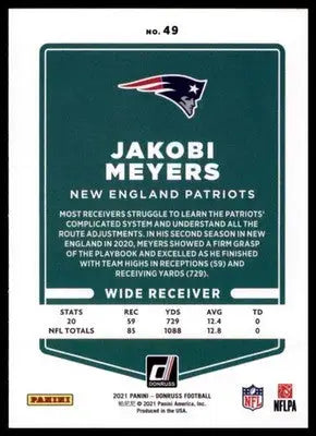 2021 Donruss Jakobi Meyers 49 New England Patriots - Football Card Single