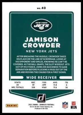 2021 Donruss Jamison Crowder 40 New York Jets - Football Card Single