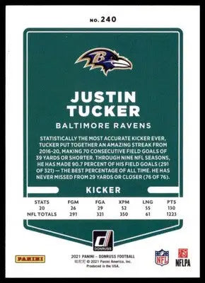 2021 Donruss Justin Tucker 240 Baltimore Ravens - Football Card Single