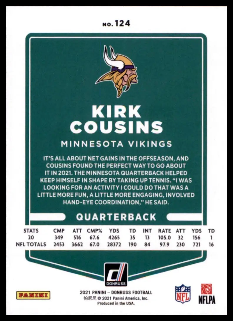 2021 Donruss Kirk Cousins 124 Minnesota Vikings - Football Card Single