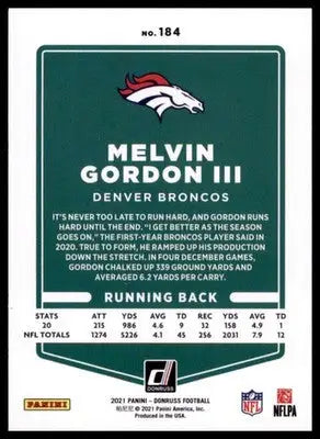 2021 Donruss Melvin Gordon III 184 Denver Broncos