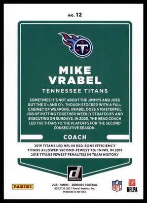 2021 Donruss Mike Vrabel 12 Tennessee Titans - Football Card Single