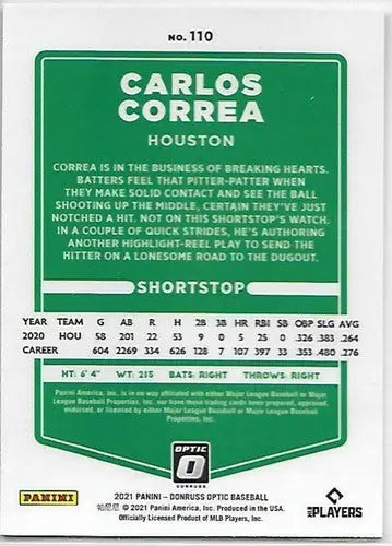 2021 Donruss Optic Carlos Correa baseball card with original gloss featuring Astros