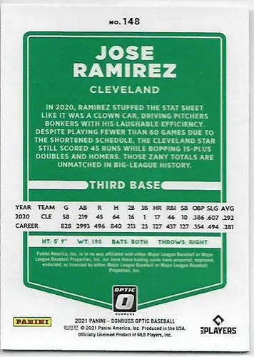 2021 Donruss Optic Jose Ramirez baseball card with original gloss in excellent NM-MT condition