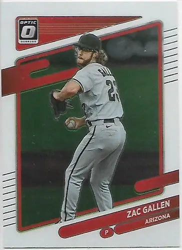Original gloss 2021 Donruss Optic Zac Gallen baseball card featuring Diamondbacks artwork