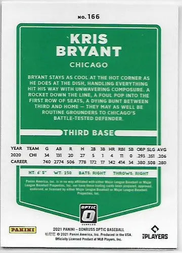 Kris Bryant baseball card from 2021 Donruss Optic with original gloss and sports cards detail
