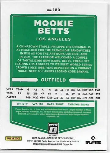 2021 Donruss Optic #180 Mookie Betts NM-MT Dodgers - Baseball Card Single