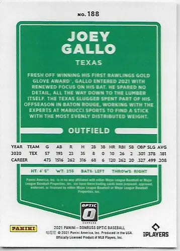 2021 Donruss Optic #188 Joey Gallo NM-MT Rangers - Baseball Card Single