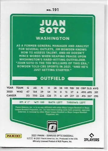 2021 Donruss Optic #191 Juan Soto NM-MT Nationals - Baseball Card Single