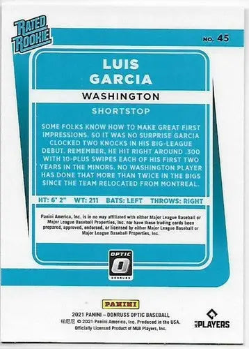 2021 Donruss Optic #45 Luis V. Garcia NM-MT RC Rookie Nationals Rated Rookies - Baseball Card Single