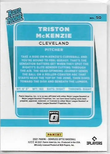 2021 Donruss Optic #50 Triston McKenzie NM-MT RC Rookie Indians Rated Rookies - Baseball Card Single