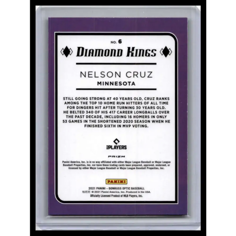2021 Donruss Optic #6 Nelson Cruz NM-MT Minnesota Twins Baseball Card - Baseball Card Single