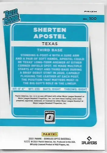 2021 Donruss Optic Carolina Blue and White #100 Sherten Apostel NM-MT RC Rookie - Baseball Card Single