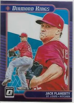 Original gloss 2021 Donruss Optic Jack Flaherty baseball card featuring Carolina Blue and White design
