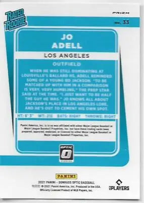 2021 Donruss Optic Carolina Blue and White Jo Adell Baseball Card with Original Gloss
