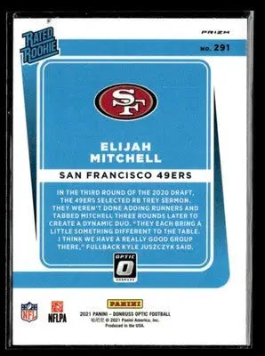 2021 Donruss Optic Eli Mitchell #291 Purple Shock RC San Francisco 49ers - Football Card Single