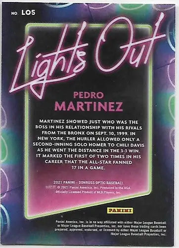 Original gloss 2021 Donruss Optic Pedro Martinez baseball card featuring Red Sox memorabilia