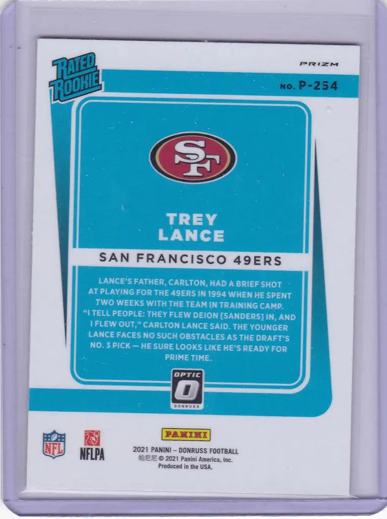 Football trading card of Trey Lance Rated Rookie RC Pink for San Francisco 49ers