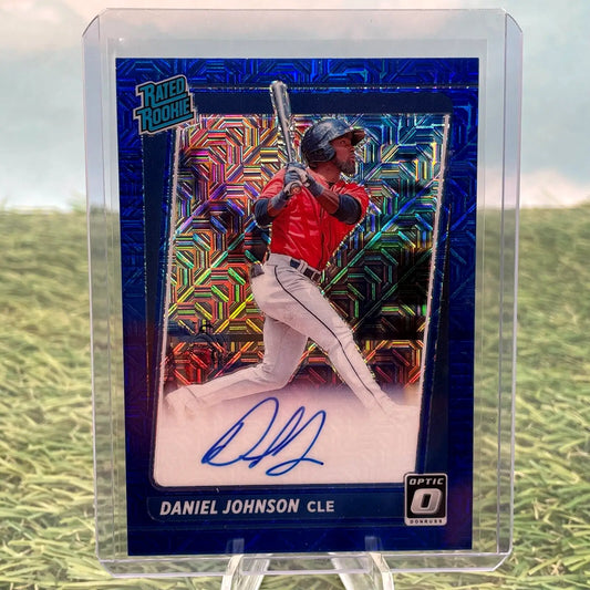 Signed Daniel Johnson baseball card from Donruss Optic Signatures - Blue Mojo /99