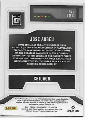 Jose Abreu baseball card from 2021 Donruss Optic T-Minus 3 2 1 with original gloss
