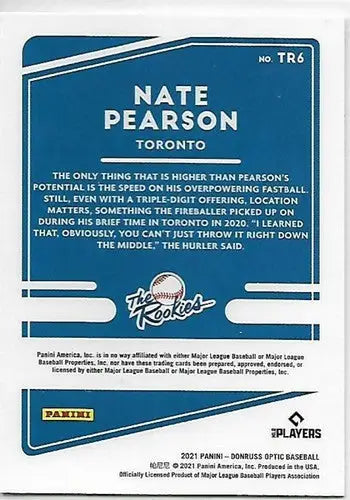 2021 Donruss Optic The Rookies #6 Nate Pearson NM-MT Blue Jays - Baseball Card Single