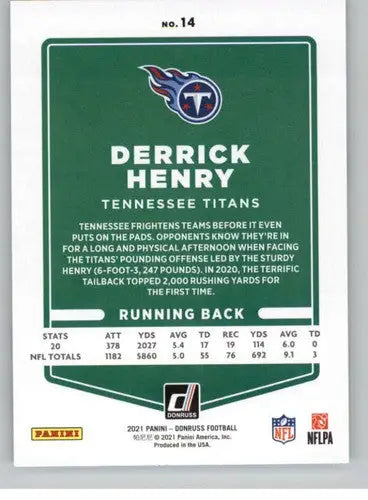 2021 Donruss Photo Variation Derrick Henry football card with original gloss Titan memorabilia