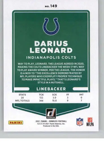 Darius Leonard football card with original gloss from 2021 Donruss Photo Variation Simply Sandoval