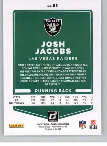 2021 Donruss Photo Variation Josh Jacobs sports card with original gloss by Simply Sandoval