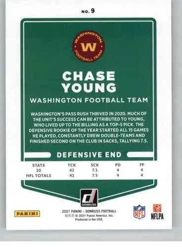 2021 Donruss Photo Variation Chase Young football card with original gloss sports cards