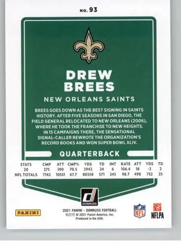 2021 Donruss Photo Variation #93 Drew Brees NM-MT Saints - Football Card Single