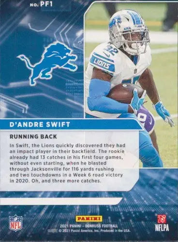 Original gloss D’Andre Swift football card from 2021 Donruss Power Formulas Lions
