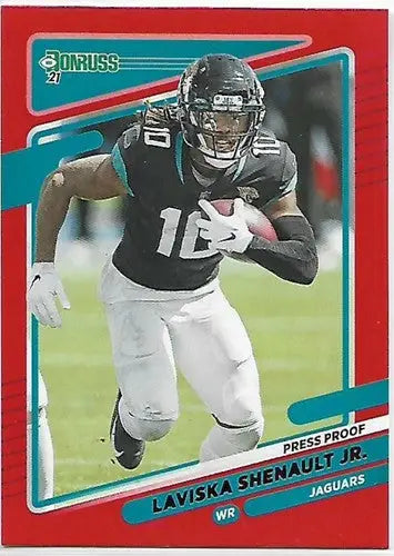 Football trading card featuring Laviska Shenault from 2021 Donruss Press Proof Red list