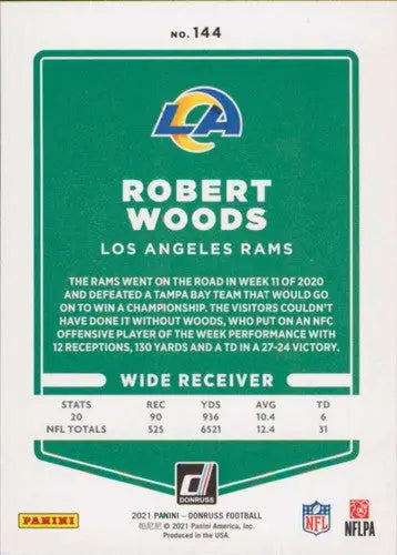 Original gloss Robert Woods football card from 2021 Donruss Press Proof Red Simply Sandoval
