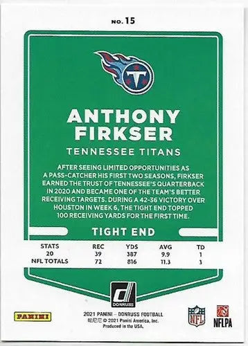 Anthony Firkser football card from 2021 Donruss Press Proof Red series with original gloss